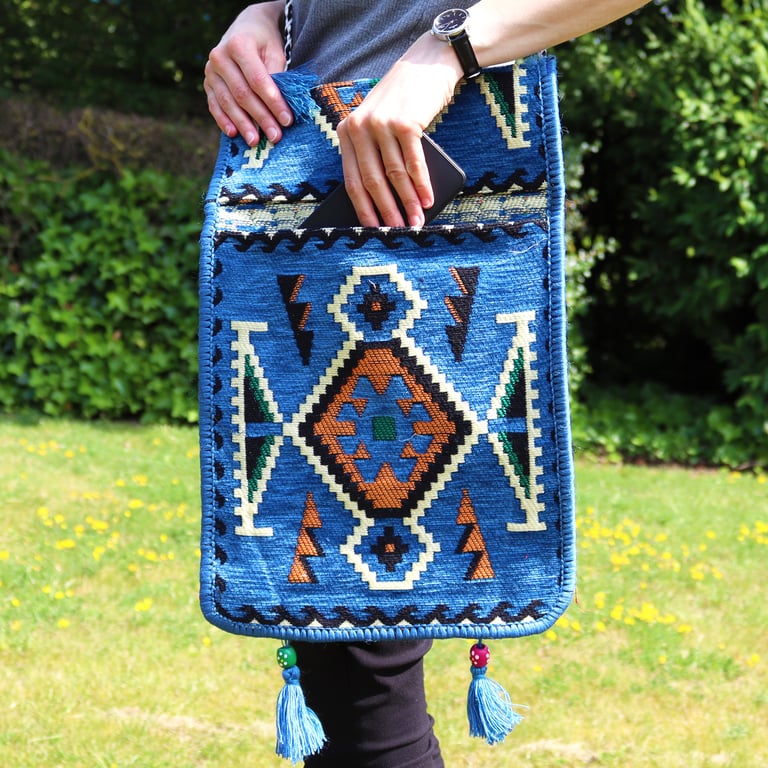 Festival Messenger Bag (Sky Blue Kilim) - Stylish & Functional Design