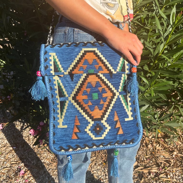 Festival Messenger Bag (Sky Blue Kilim) - Stylish & Functional Design