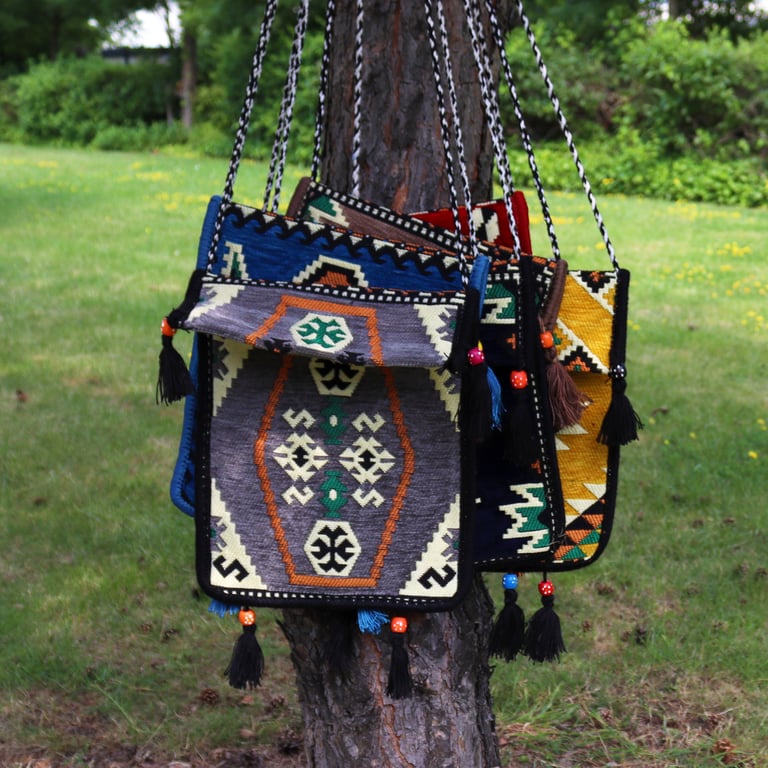 Grey Kilim Messenger Bag - Festival-Ready Design by Brand/Model