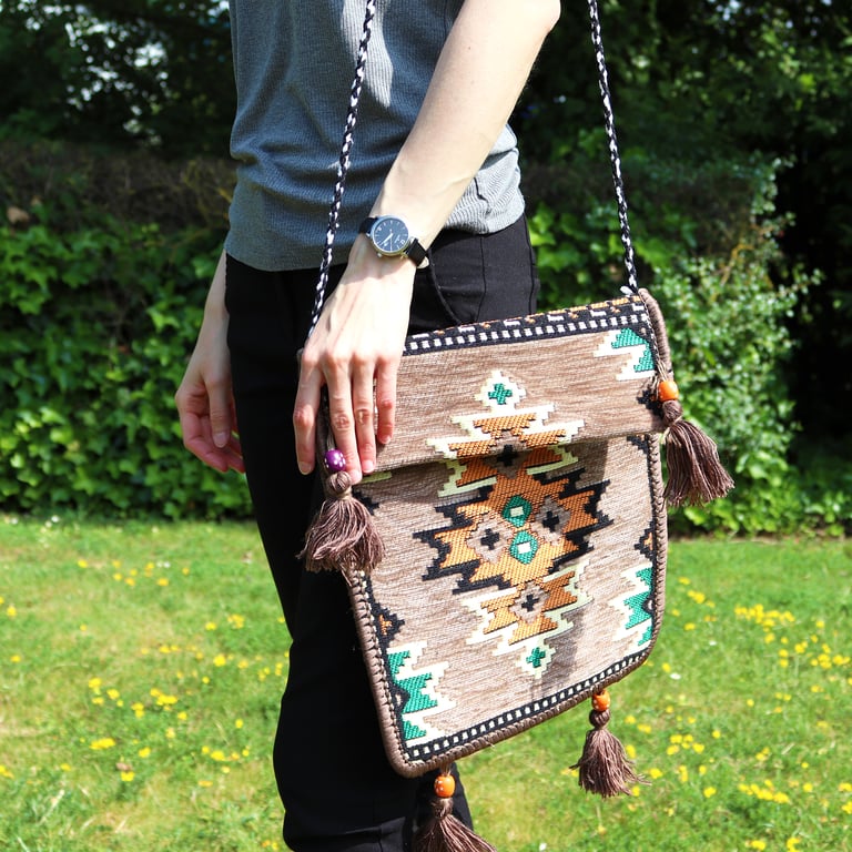 Beige Kilim Messenger Bag - Festive Design by Unbranded