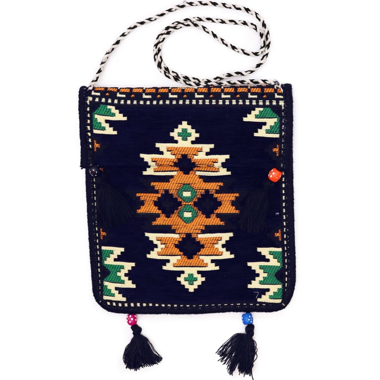 Messenger Bag - Dark Navy Kilim Pattern - Festival Style