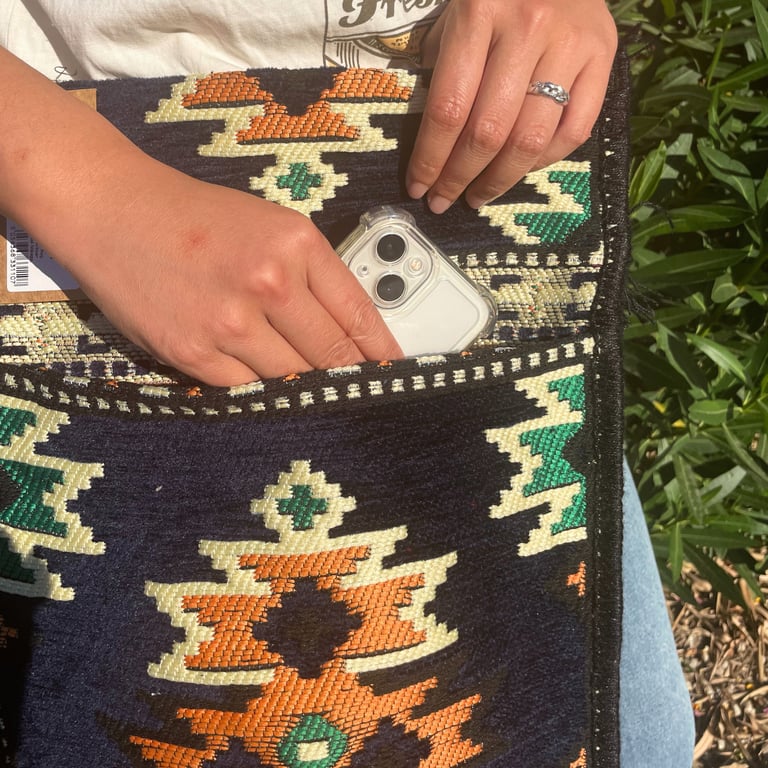 Messenger Bag - Dark Navy Kilim Pattern - Festival Style