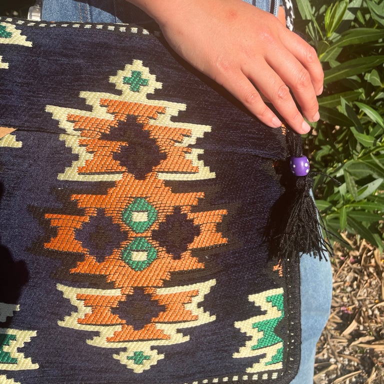 Messenger Bag - Dark Navy Kilim Pattern - Festival Style