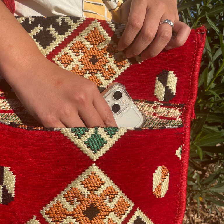 Messenger Bag - Kilim Pattern, Red - Festival Style