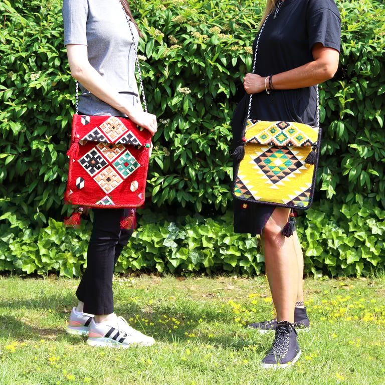 Messenger Bag - Kilim Pattern, Red - Festival Style