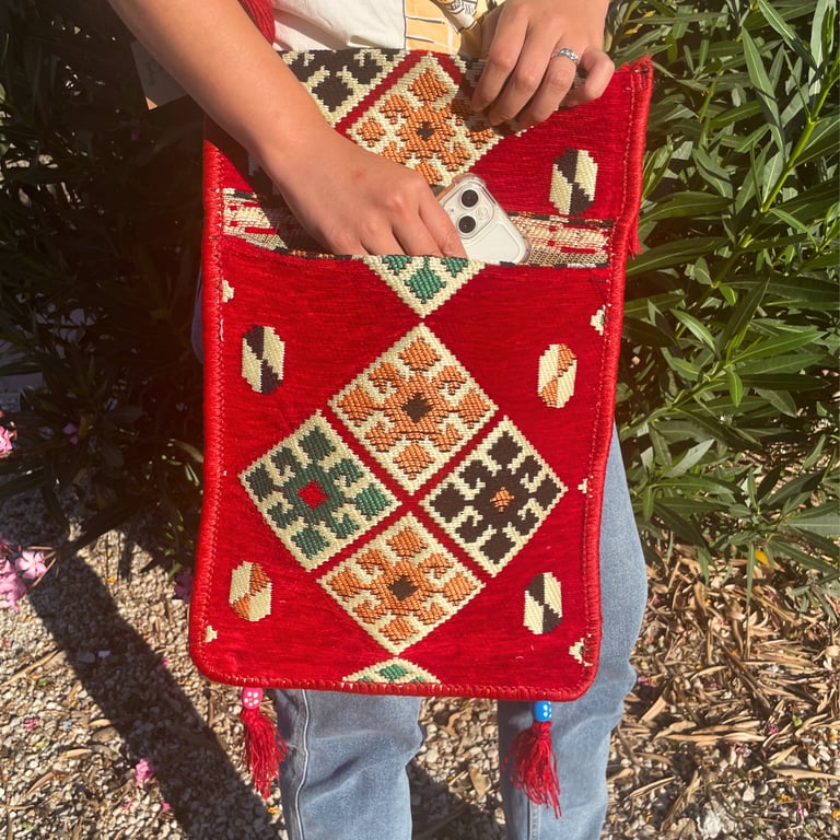 Messenger Bag - Kilim Pattern, Red - Festival Style