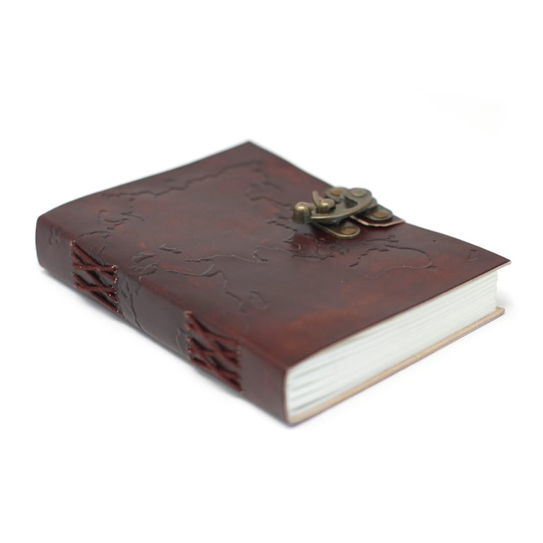 7x5 Leather World Map Notebook - Premium Quality Stitching