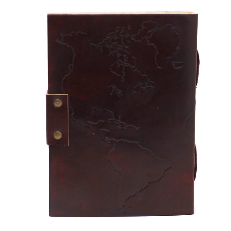 7x5 Leather World Map Notebook - Premium Quality Stitching