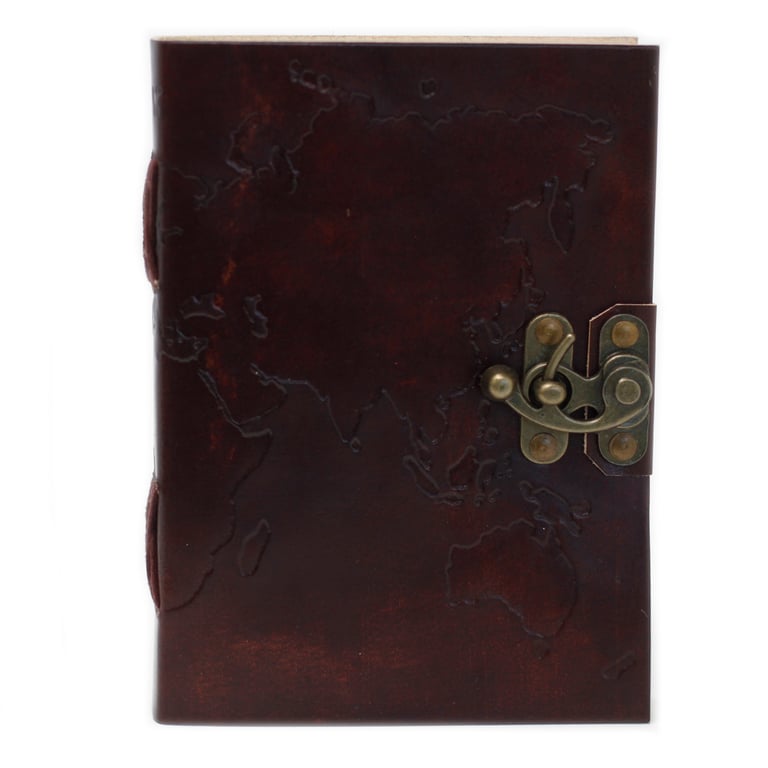 7x5 Leather World Map Notebook - Premium Quality Stitching