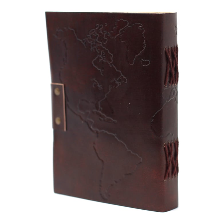 7x5 Leather World Map Notebook - Premium Quality Stitching