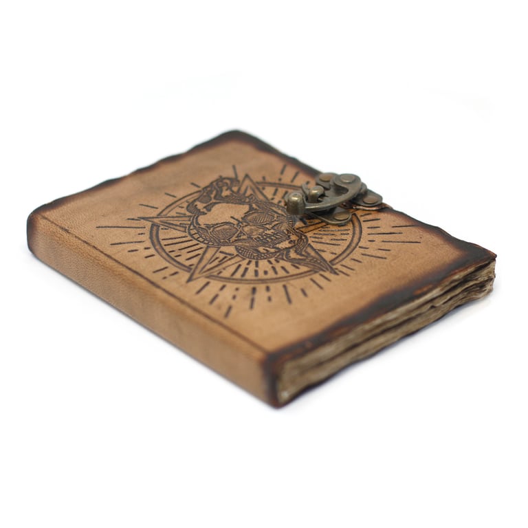 7x5 Leather Skull Notebook - Pentagon Design & Burned Detail - Premium Edition
