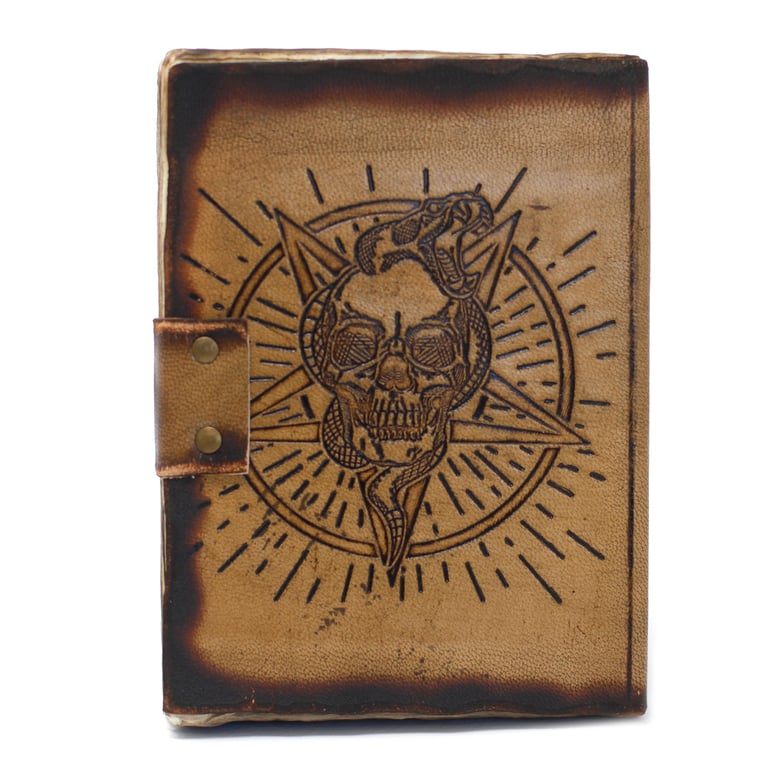 7x5 Leather Skull Notebook - Pentagon Design & Burned Detail - Premium Edition