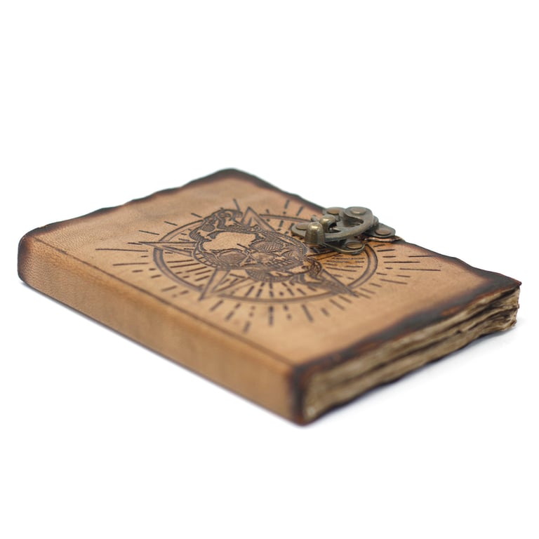 7x5 Leather Skull Notebook - Pentagon Design & Burned Detail - Premium Edition