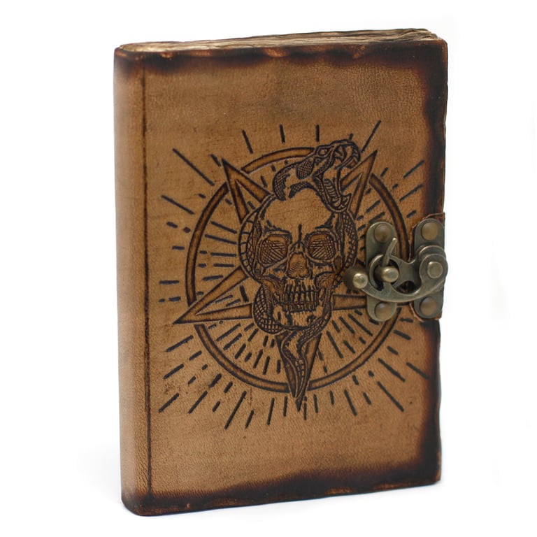 7x5 Leather Skull Notebook - Pentagon Design & Burned Detail - Premium Edition