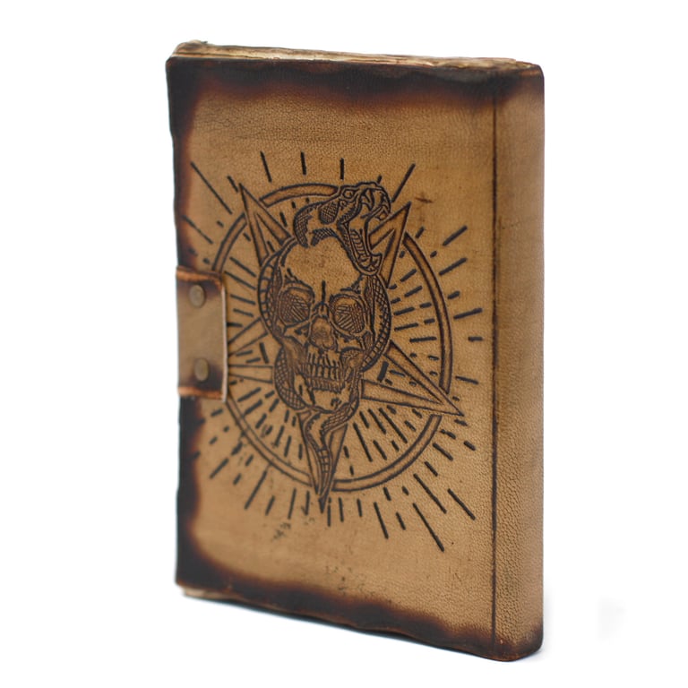7x5 Leather Skull Notebook - Pentagon Design & Burned Detail - Premium Edition