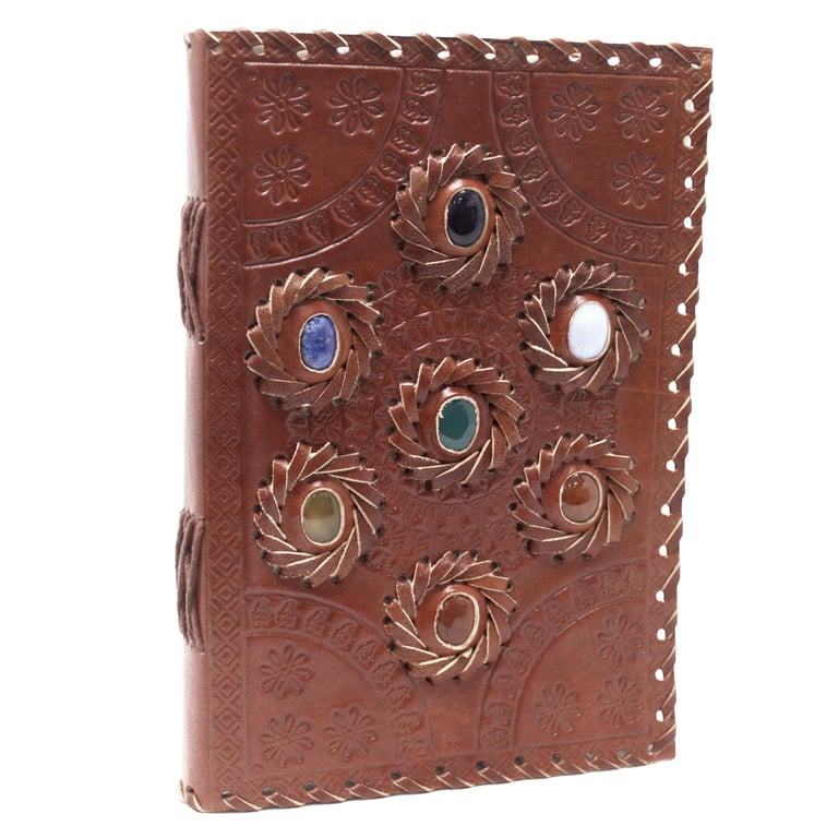 6x9 Leather Chakra Stone Notebook - Premium Quality for Mindful Journeying