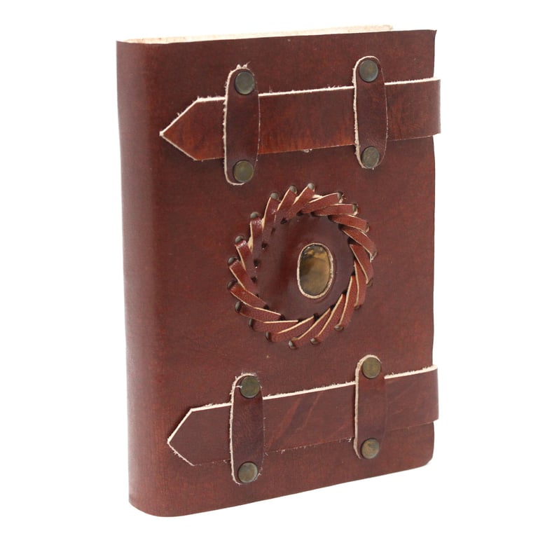 6x4 Leather Tigereye Notebook (with Belts) - Premium Quality by Your Brand