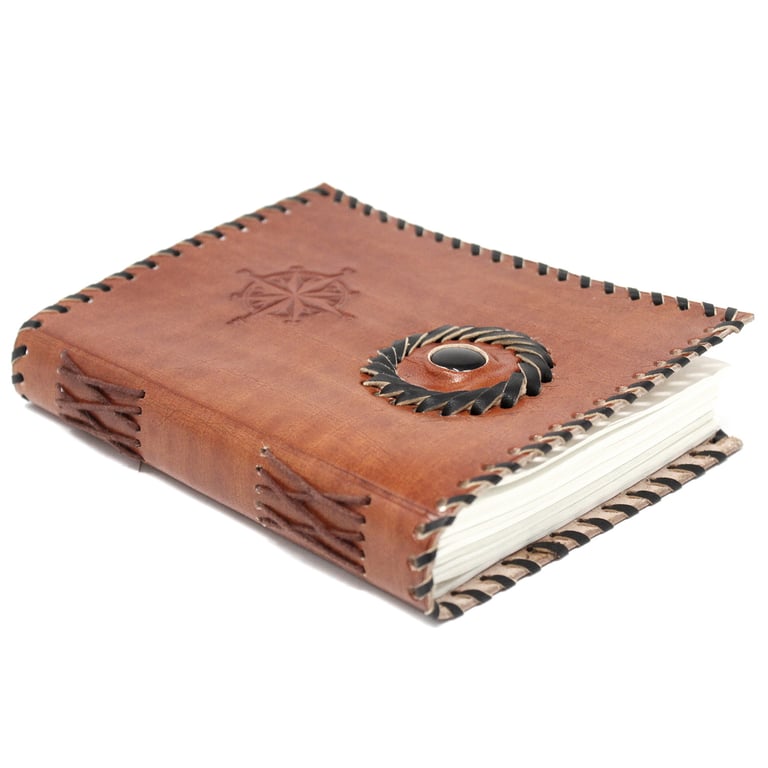 7x5 Black Onyx Leather Compass Notebook - Premium Quality, Elegant Design