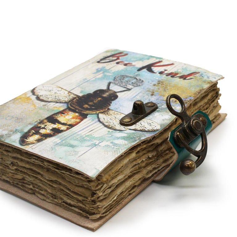 7x5 Leather Deckle-edge Notebook (Bee Kind) - Sustainable, Premium Quality