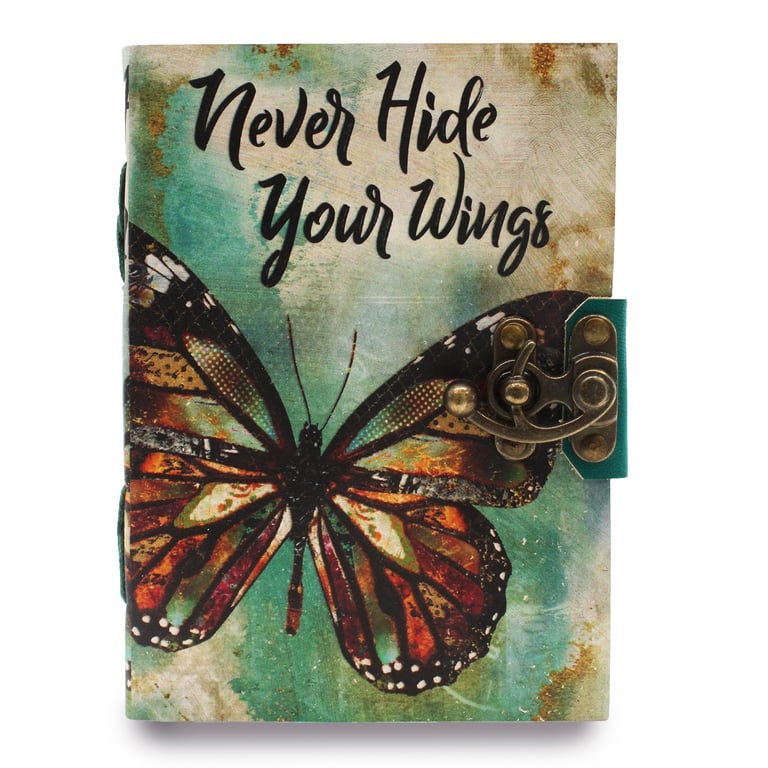7x5 Leather Deckle-edge Notebook - Inspiring Quote - Never Hide Your Wings