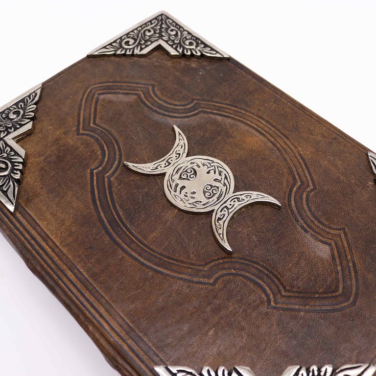 200-Page Decorative Zinc Book (Triple Moon Design) - Heafty Brown Tan Edition, 26x18cm