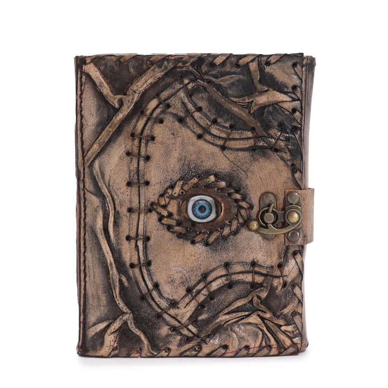 17x12.5cm Brown Tan Decorative Book (160 Deckle Edges Pages, Evil Eye Design)