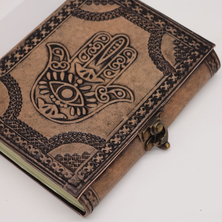 Antique Grey Esoteric Notebook (200 Pages, Stitched Edge) - Hamsa