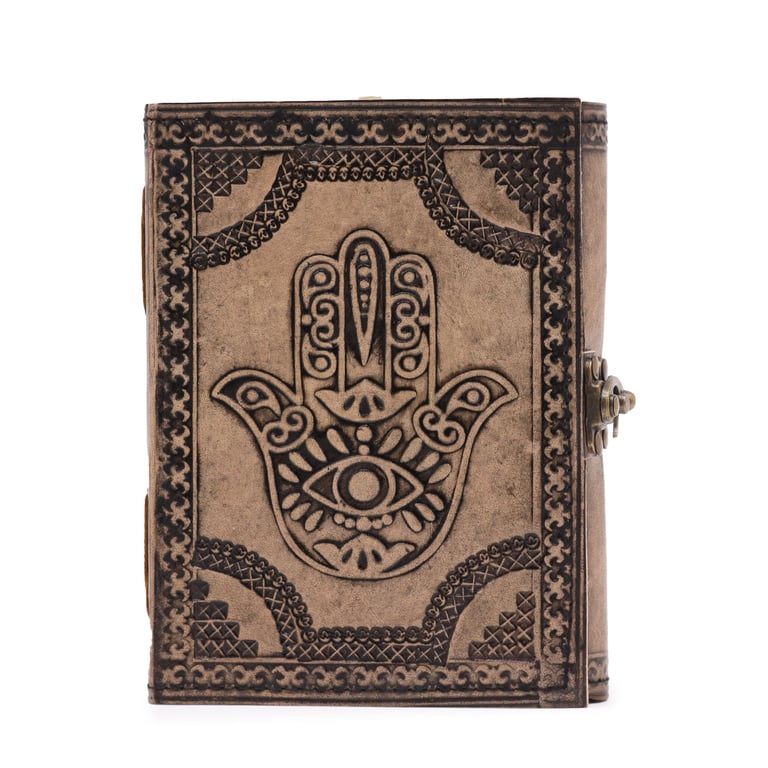 Antique Grey Esoteric Notebook (200 Pages, Stitched Edge) - Hamsa