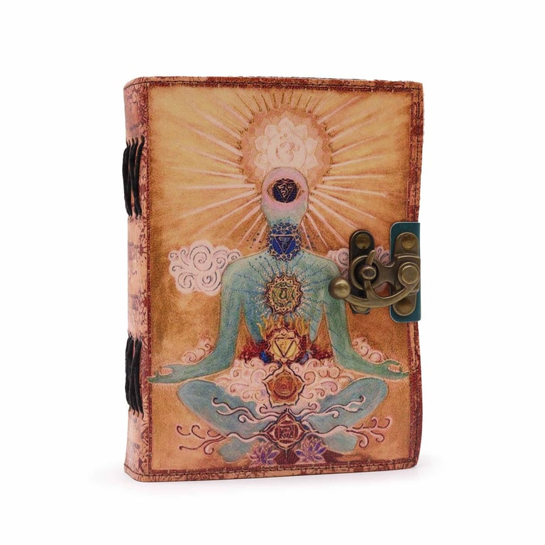 Leather Seven Chakra Deckle-edge Notebook - Premium Handcrafted Design