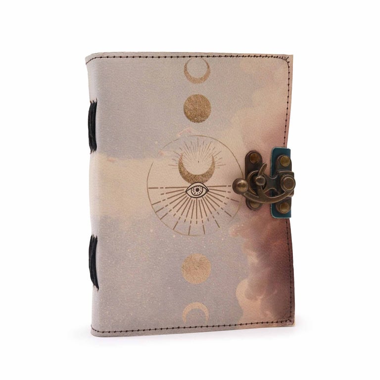 Leather Deckle-edge Moon Phases Notebook - Premium Quality