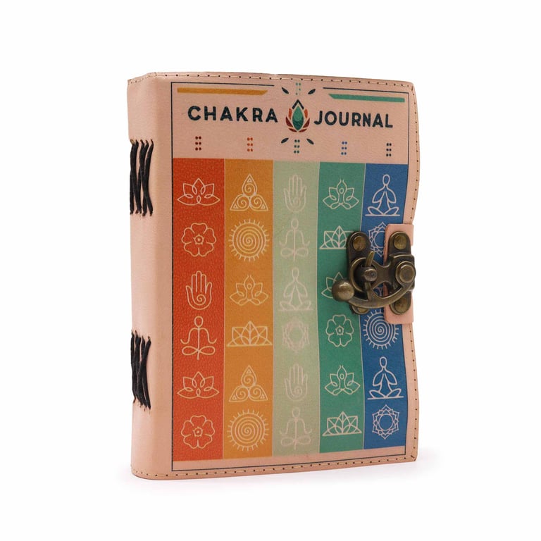 Leather Seven Chakra Deckle-edge Notebook - Handcrafted Multi-Color Design