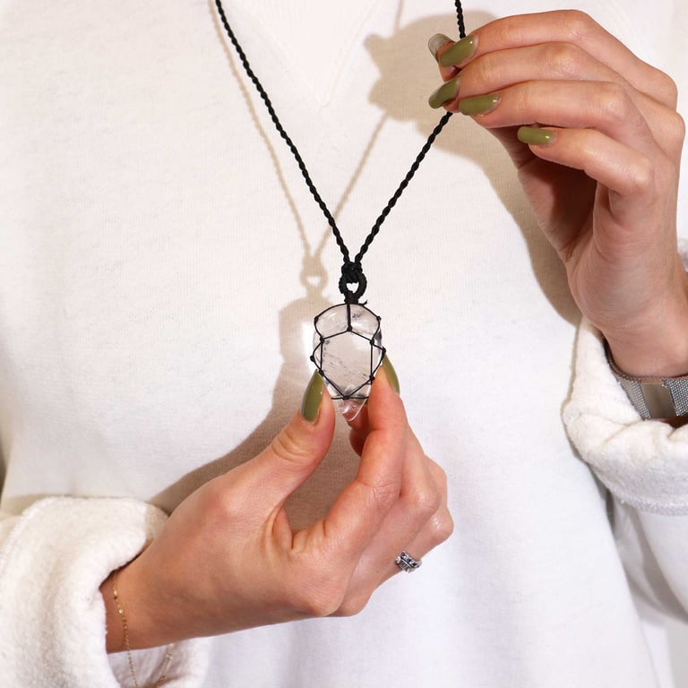 Rock Quartz Laced Gemstone Teardrop Pendant - Elegant Gemstone Jewelry Design