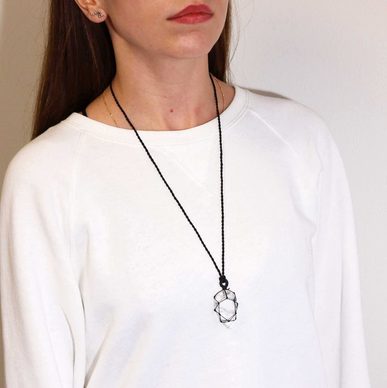 Rock Quartz Laced Gemstone Teardrop Pendant - Elegant Gemstone Jewelry Design