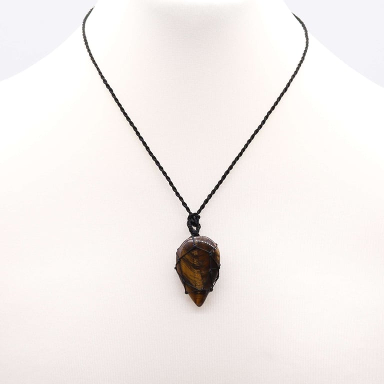 Laced Tigereye Gemstone Teardrop Pendant Necklace