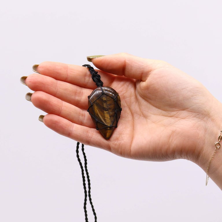Laced Tigereye Gemstone Teardrop Pendant Necklace