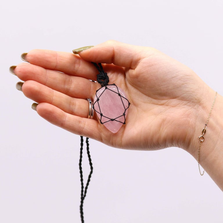 Rose Quartz Laced Gemstone Teardrop Pendant - English Jewelry