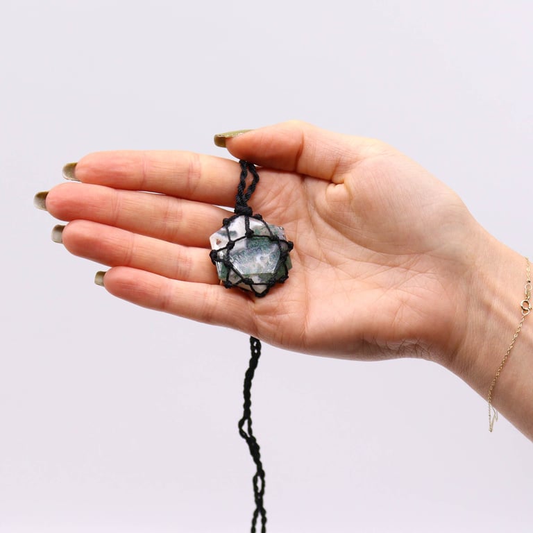 Moss Agate Laced Gemstone Hexagon Pendant - Elegant Stone Jewelry Necklace