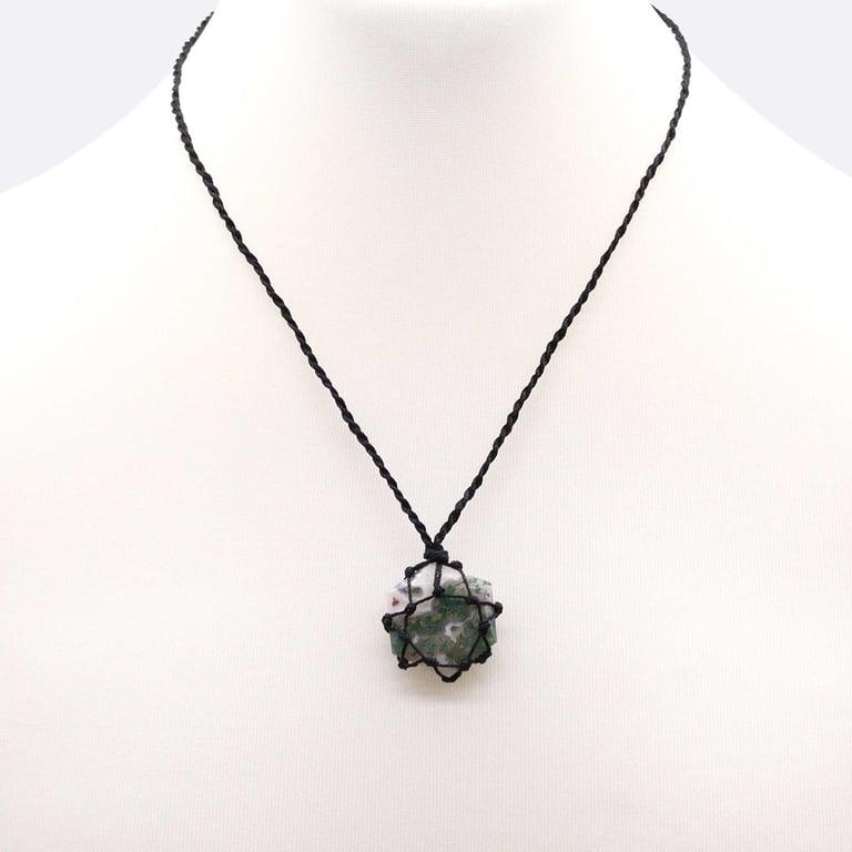 Moss Agate Laced Gemstone Hexagon Pendant - Elegant Stone Jewelry Necklace