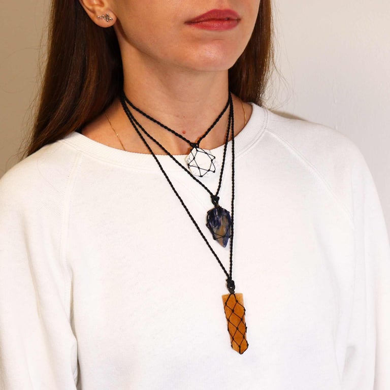 Laced Gemstone White Howlite Hexagon Pendant Necklace - Boho Chic Jewelry