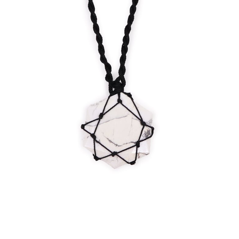 Laced Gemstone White Howlite Hexagon Pendant Necklace - Boho Chic Jewelry