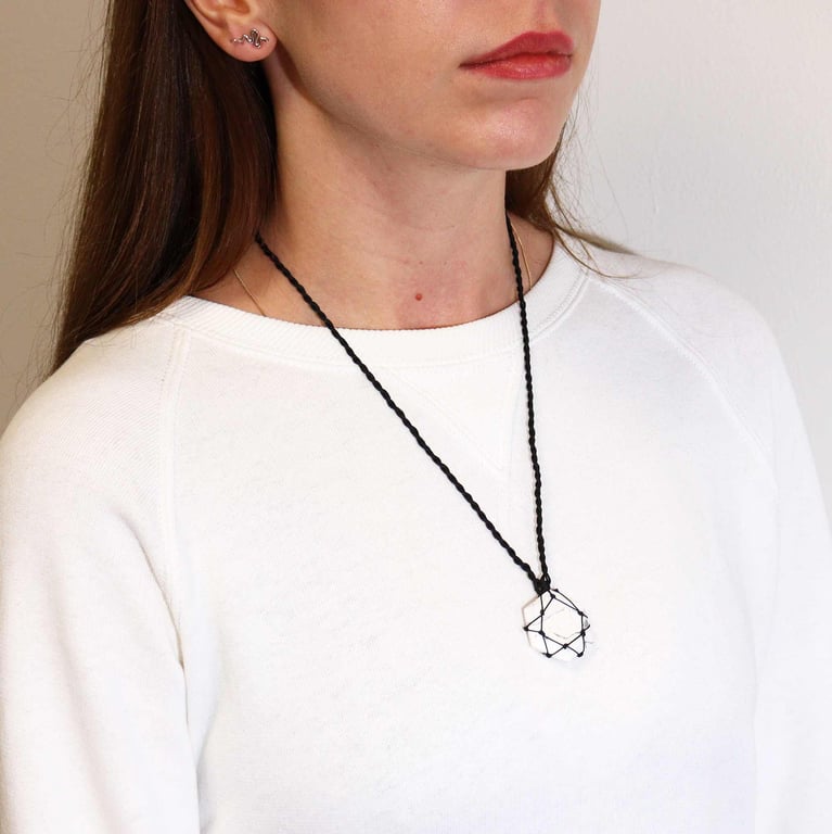 Laced Gemstone White Howlite Hexagon Pendant Necklace - Boho Chic Jewelry