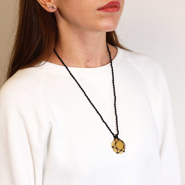 Yellow Quartz Laced Gemstone Hexagon Pendant Necklace - Boho Crystal Jewelry