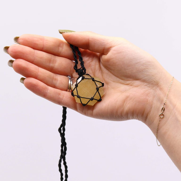 Yellow Quartz Laced Gemstone Hexagon Pendant Necklace - Boho Crystal Jewelry