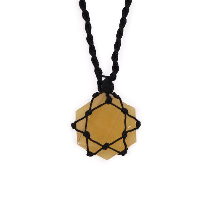 Yellow Quartz Laced Gemstone Hexagon Pendant Necklace - Boho Crystal Jewelry