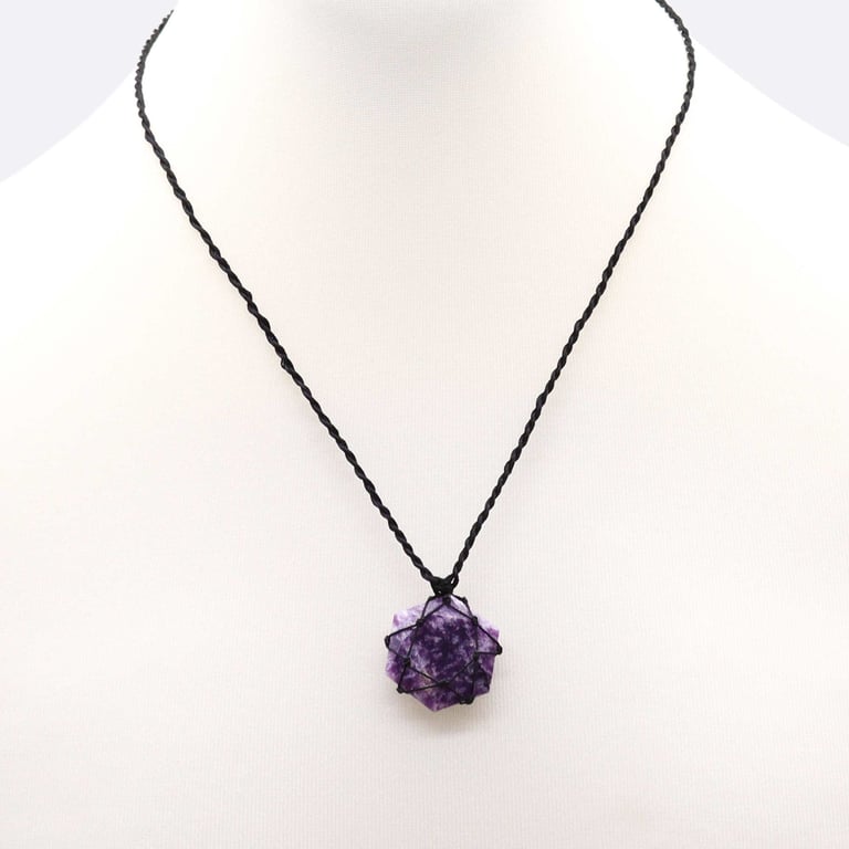 Lepidolite Laced Gemstone Hexagon Pendant - Boho Crystal Jewelry