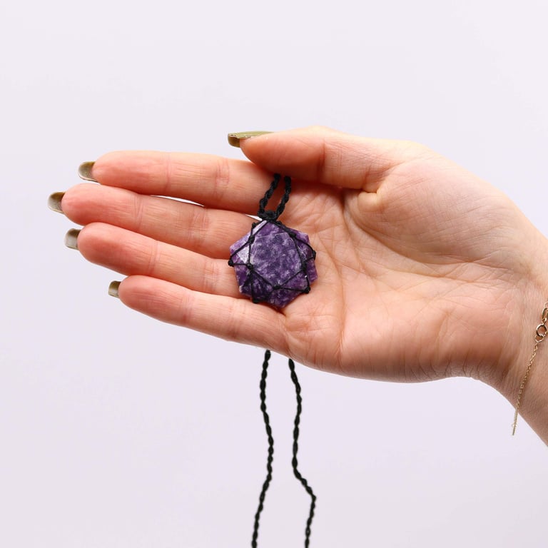 Lepidolite Laced Gemstone Hexagon Pendant - Boho Crystal Jewelry