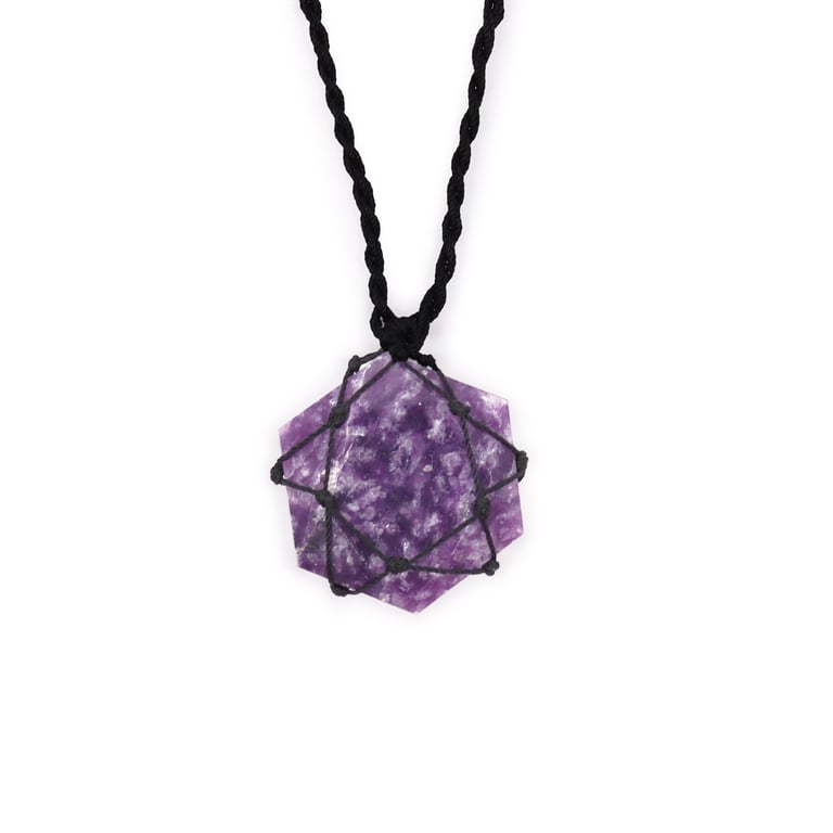Lepidolite Laced Gemstone Hexagon Pendant - Boho Crystal Jewelry