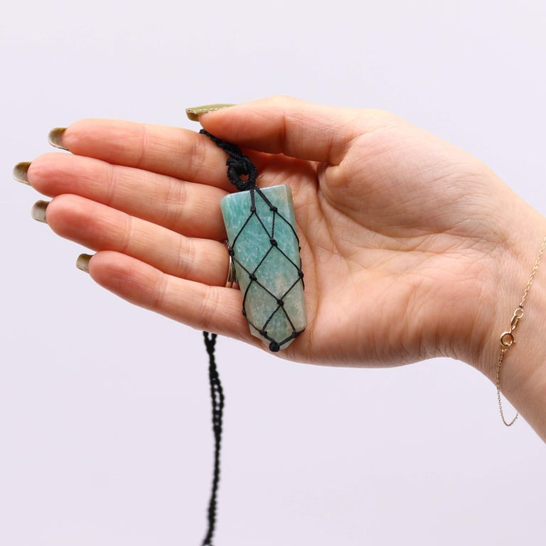 Amazonite Laced Gemstone Flat Point Pendant - Elegant Home Decor and Fashion Accessory