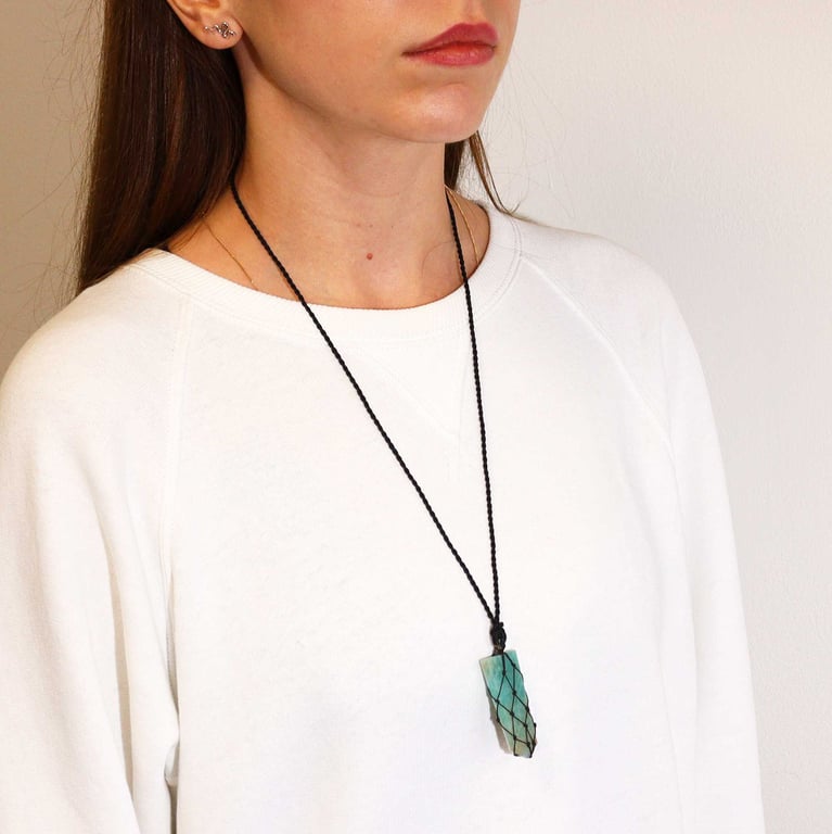 Amazonite Laced Gemstone Flat Point Pendant - Elegant Home Decor and Fashion Accessory
