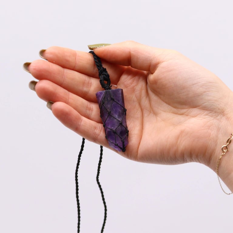 Amethyst Laced Gemstone Flat Point Pendant for Women - Elegant Crystal Jewelry